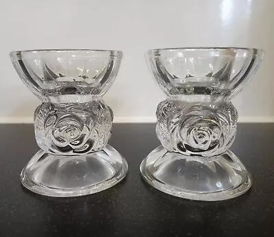 Buy Pair Of  Vintage Cut Glass Candle Holders Roses Excellent Condition Heavy • 18£