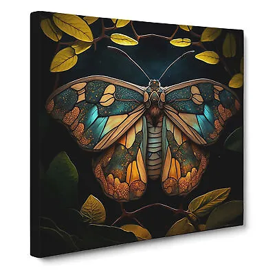 Buy Moth Stained Glass Effect Canvas Wall Art Print Framed Picture Decor Dining Room • 24.95£