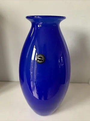 Buy Phoenician Glass Malta Cobalt Blue Handblown Vase 20cm  Label/ Signed 1989 • 20.99£