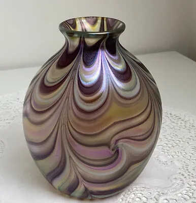 Buy Stunning Okra Iridescent Glass Vase Signed By Richard P Golding - 2005 - Exc Con • 65£