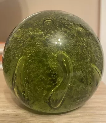 Buy Antique 1800s Victorian Dump Paperweight Controlled Bubble Olive Green Art Glass • 65£
