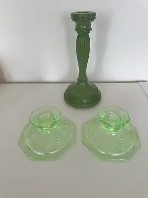 Buy Vintage Green  Depression Glass Candlestick Holders (3) • 37.60£