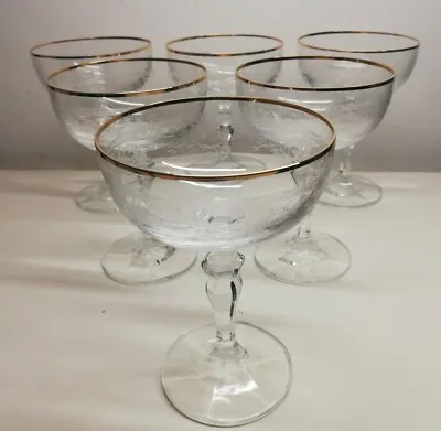 Buy Set 6 Antique Glass Crystal Engraved 20th Century H 13,5 CM Déco, Vintage • 96.74£