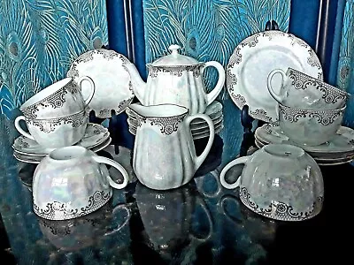 Buy  Beautiful Antique Childrens?Tea Set Mother Of Pearl Lustre Gilt Lace CHINA  • 18£
