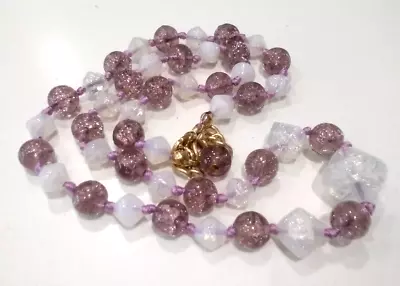 Buy Vintage Opaline & Amethyst Crackle Glass Bead Necklace 19  Hand-knotted / Unworn • 9.95£