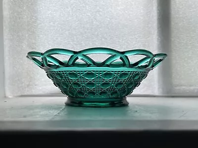 Buy Imperial Glass Cane And Button Open Lace Edge Bowl Dish In Stiegel Green Vintage • 18.24£