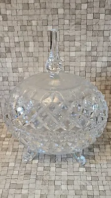 Buy Heavy Lead Crystal Diamond Cut Glass Large Footed Oval Lidded Lolly Jar. VGC • 12£