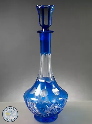 Buy Vintage Bohemian Cobalt Blue Crystal Cut Glass Decanter • 65£