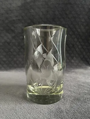 Buy Vintage Strombergshyttan Swedish Engraved Fish Scene Thick Art Glass Vase • 33.11£