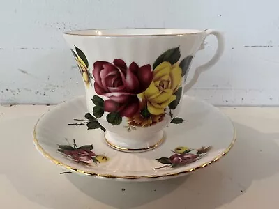 Buy Vintage Royal Windsor Porcelain Purple & Yellow Floral Decorated Cup & Saucer • 28.95£