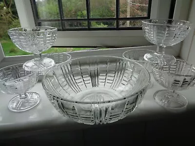 Buy Vintage Clear Glass Trifle Dish & Complete Set Of 6 Serving Dishes (Perfect) • 6.50£