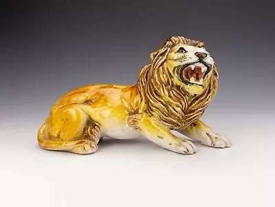 Buy Vintage Italian Pottery - Hand Painted Terracotta Majolica Lion Figurine • 24.99£