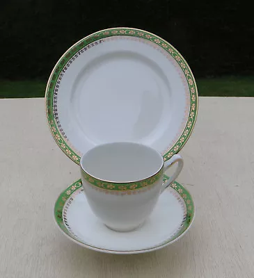 Buy Meakin China Cup, Saucer & Side Plate Trio, Green Band & Gold Decoration MEA77 • 7.99£