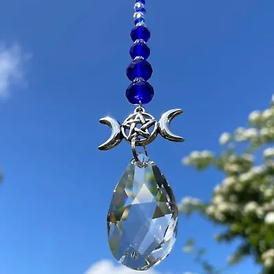 Buy New Triple Moon Pentagram Hanging Glass Sun Catcher Mobile ~ Spiritual ~ Gothic • 7.50£
