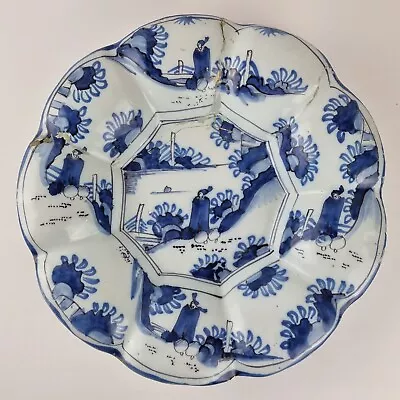 Buy Antique 18th Century Delft Ware Lobed Charger Blue And White With Figures 34.5cm • 195£