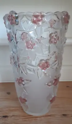 Buy VINTAGE WALTHER GLASS GERMANY LARGE VASE Frosted With Pink Flowers 9.5  • 29.99£