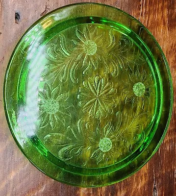 Buy Vintage Green Depression Glass Platter With Flowers • 13.28£
