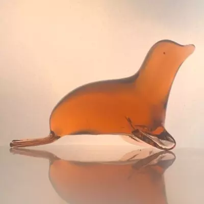 Buy Vintage Wedgwood Amber Art Glass Seal Figurine Paperweight Animal England 1970s • 19.99£