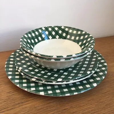 Buy Vintage “Checkers” Green Checked Gingham - Boots - 80s - Bowl Side Dinner Plate • 29.95£