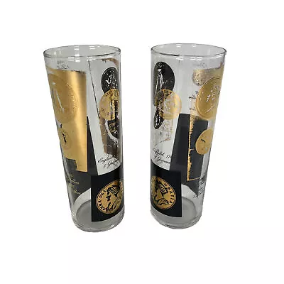 Buy Vintage Cera MCM Black And Gold Coin 5.5 Inch Tall Glass Tumbler Bundle • 19.13£