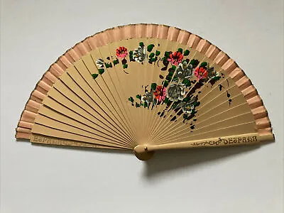 Buy Beautifal Vintage Hand Painted Spanish Fan Floral Bouquet Art Nouveau Lettering • 17£