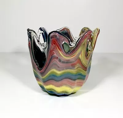 Buy Murano Art Glass Free Form Unique Multi Color Rainbow Bowl Handmade Italy Gift • 72.39£
