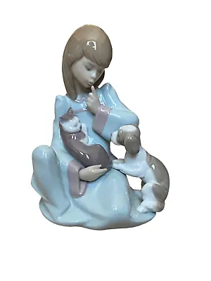 Buy Vintage Lladro Cat Nap Girl Holding Cat With Dog #5640 Retired 1989 No Box • 64.99£