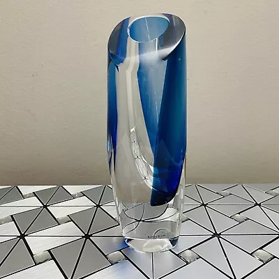 Buy Kosta Boda Goran Warff Signed Clear & Blue Art Deco Glass Vase 49808 *READ • 144.66£