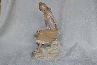 Buy Rare Discontinued Lladro Girl Sitting On A Rock With Leaping Fish • 30£