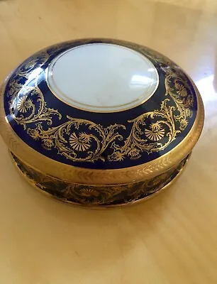 Buy Limoges 5.5”  X 2” Large Container With Lid Cobalt Blue And Gold • 70.88£
