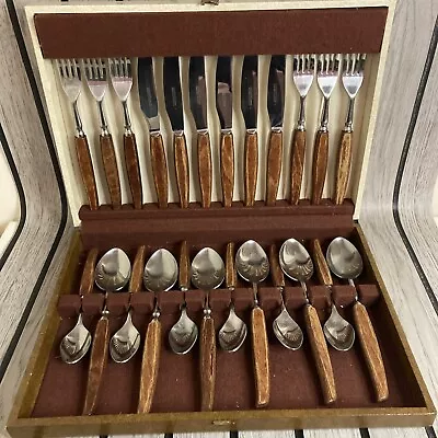 Buy Vintage Glosswood 24 Piece Canteen Of Cutlery  Retro Tableware Set • 34.99£