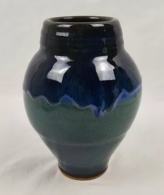 Buy Vintage Handmade Pottery Vase Drip Swirl Glaze Blue And Aqua Artist Signed • 28.77£