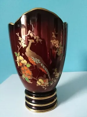 Buy Carlton Ware Rouge Royale Gilded Vase -Peacock Design • 14£