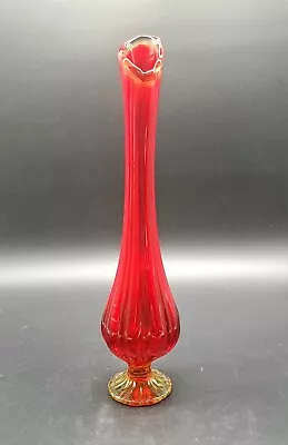 Buy Vintage L E SMITH Amberina Swung Glass Ribbed Pedestal Vase MCM • 66.44£