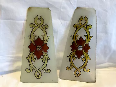 Buy 2 Vintage - Antique Shaped Panels Of Stained Glass With Painted Motif - 25.5cm H • 27.80£