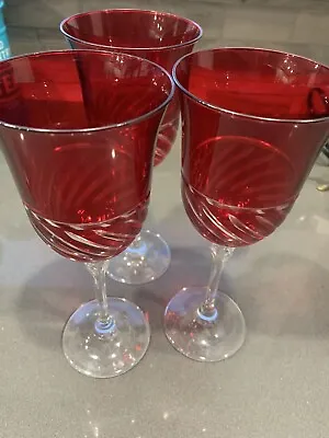 Buy Czech Art Glass Red Goblets Cut To Clear Cranberry. 3 • 25.30£