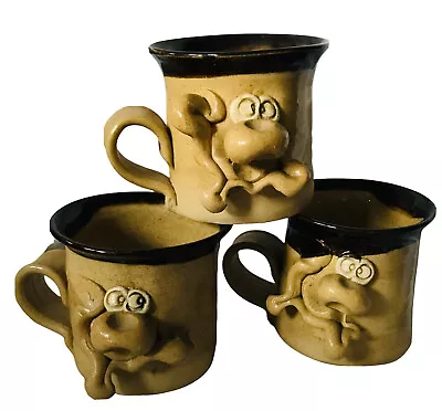 Buy Set Of Three Studio Artist Pottery Funny Ugly Face Mugs Collectable Display • 32£