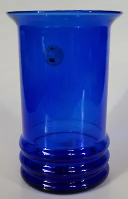 Buy Mexican Cobalt Blue Glass 1 Each Handblown Ringed Vase Sticker Attached • 19.87£