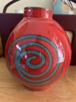 Buy Vtg Modernist Italian Pottery Red Vase Abstract Design Stamped Italy 0083 • 34.99£