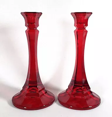 Buy Set Of 2 Indiana Glass Vintage Red Taper Candle Holder Candlesticks 7.5  • 28.45£