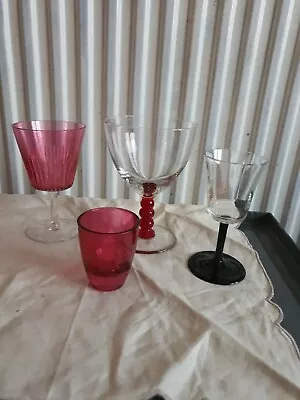 Buy  4 Vintage Glasses Cranberry Coloured Glass Etc • 7£