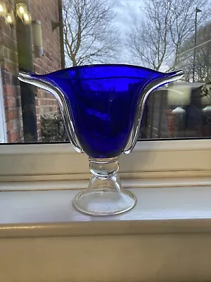 Buy Very Large Large Cobalt Blue Art Glass Tulip Vase Heavy Round Base Vintage? • 12.60£