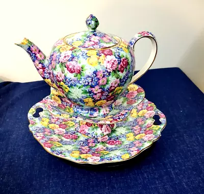 Buy Vintage 3 Piece Set Royal Winton  Julia  Chintz Teapot Compote Dish Cake Plate • 505.79£