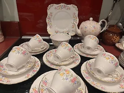 Buy Very Pretty China Tea Set For Six With Teapot Tuscan/foley / Mainly Pinks/floral • 75£