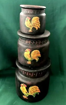 Buy Lang And Wise Pottery Primatives - Set Of 3 Stacking Jars - Shimmel's Rooster • 24.06£