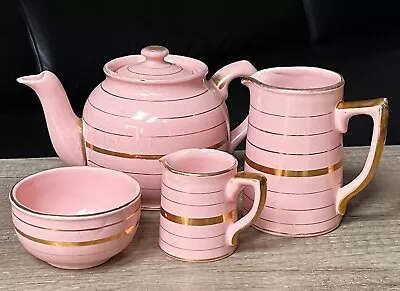 Buy Rare Vintage Sadler Pink Gold Ironstone Tea Set Teapot Jug Creamer & Sugar Bowl • 49.99£