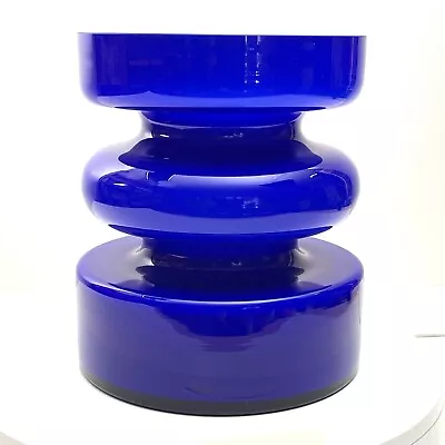 Buy PO STRÖM ALSTERFORS SIGNED GLASS Scandinavian, Dark Blue Vase 1960s (Video 360) • 276.85£