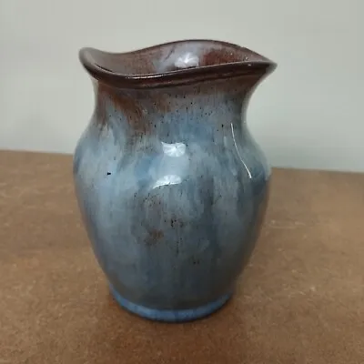 Buy Vintage, Ewenny Welsh Studio Pottery, Blue & Brown 'Pinched' Vase, 12.5cm Tall • 9.95£