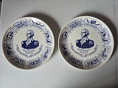 Buy 2x Lord Nelson Pottery Plates George Washington Commemorative Blue & White 1976 • 8£