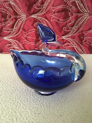 Buy Art Glass Cobalt Blue Swan Or Heron Sweet Bowl Dish Vintage Collectable • 24.85£